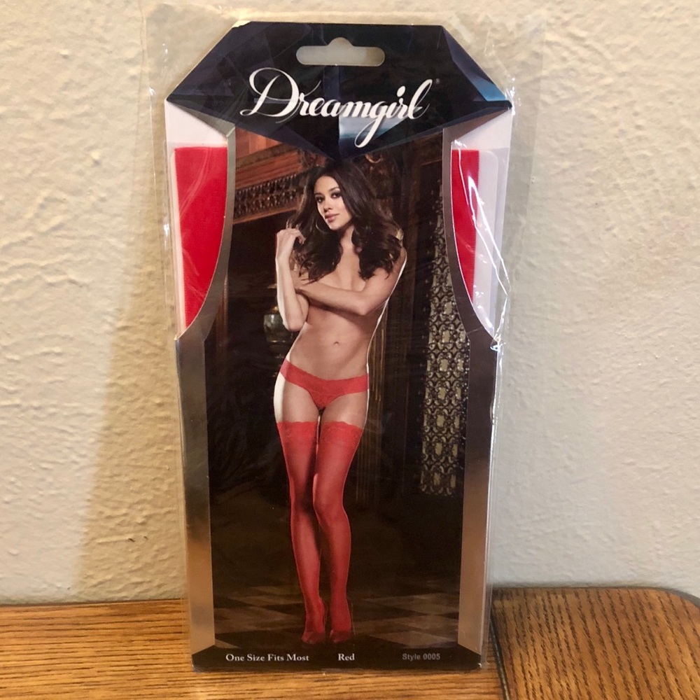 NWT Red Lace Thong and Stocking Set